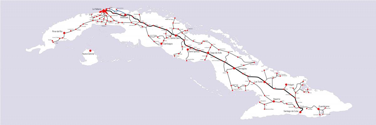 Mapa de las líneas de tren de Cuba