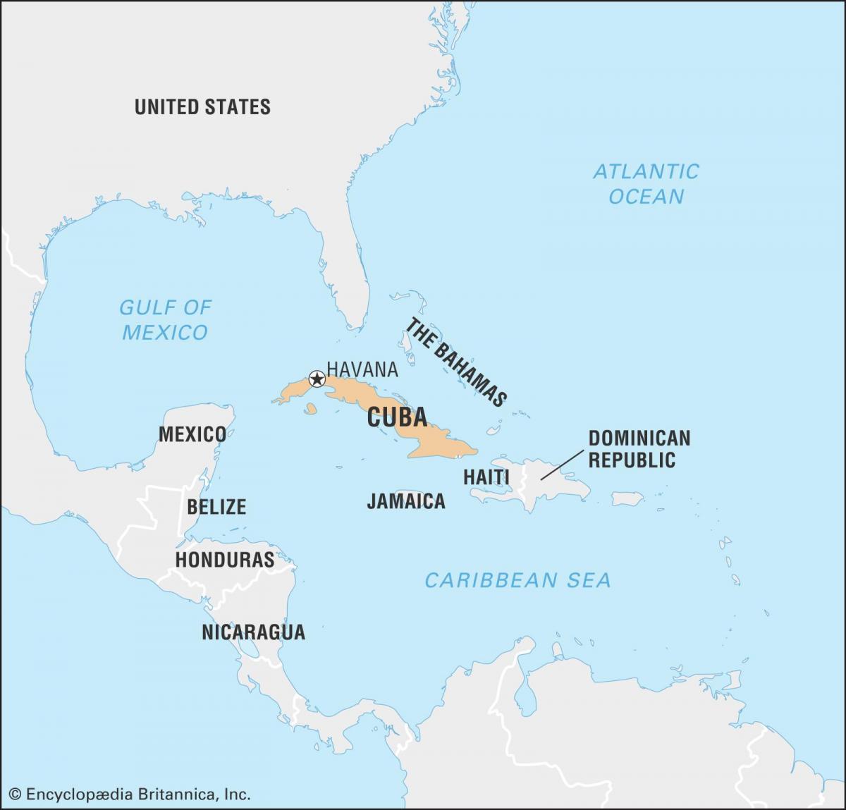 Mapa de Cuba y países limítrofes