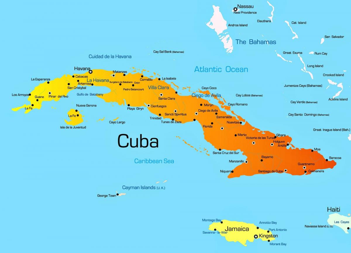 Mapa de Cuba con las principales ciudades