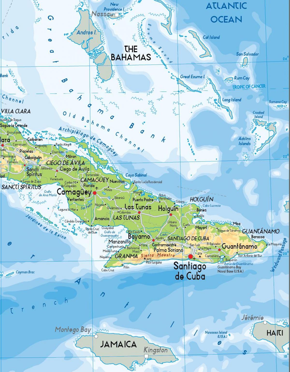 Mapa del sur de Cuba