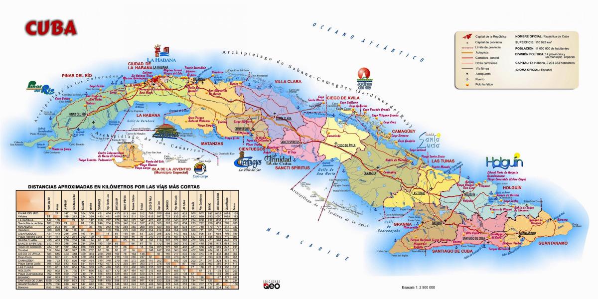 Mapa de atracciones turísticas de Cuba